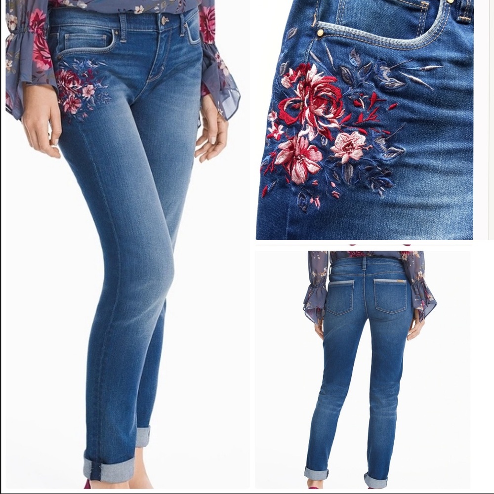 WHBM FLORAL EMBROIDERED GIRLFRIEND JEANS